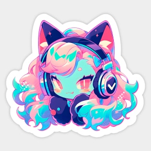 Cat Girl With Headphones Sticker